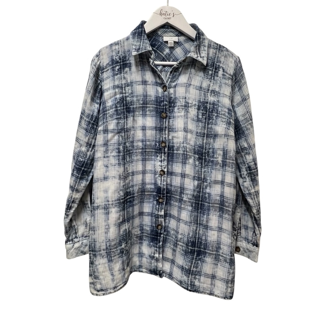 J. Jill Plaid Double Cloth Button Down Shirt Size Small